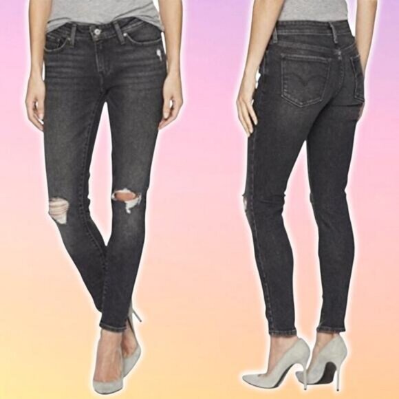 NWT LEVI'S 711 Women's Skinny Jeans Size 24 Ripped Knee In Bandit Black - Picture 1 of 8